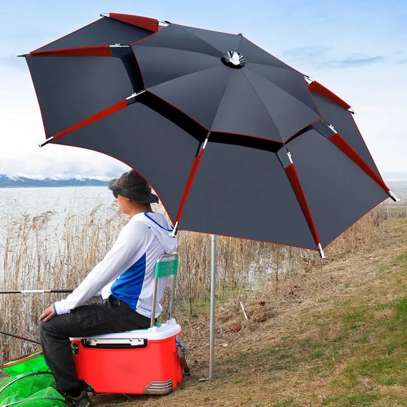 Upgraded go wild fishing umbrella universal rainstorm protection fishing umbrella 2 4 large thickened sunscreen umbrella fish umbrella sunshade