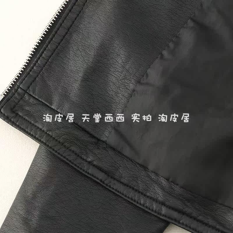 Кожаная куртка 22320韩国单~超软仿绵羊皮黑色修身帅气机车翻领皮衣外套女0.67