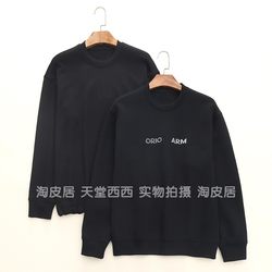 41134 Italian single~couple letter embroidered black fashionable neck pullover sweatshirt top for men 0.45