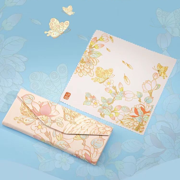 Forbidden City Flower and Butterfly Dance Eyeglass Case Portable Anti-Pressure Myopia Glasses Sunglasses Case Large Capacity Glasses Cloth Cleaning Cloth Box