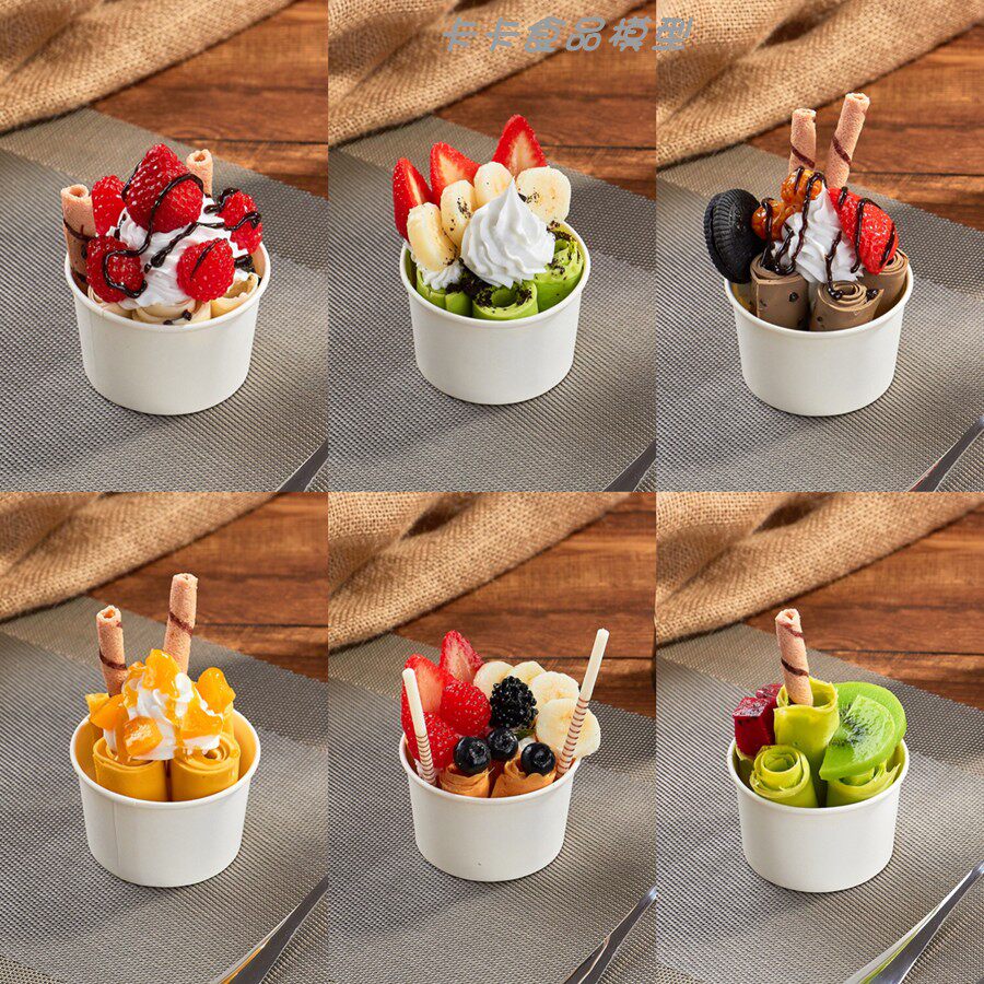 Simulation ice cream roll model fried yogurt model Fried ice cold drink dessert model Support custom bar ornaments