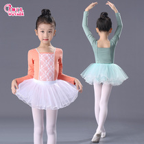 Children Ballet Dancer Dance Dress Spring Autumn Winter Long Sleeve Practice Girls performance of national test class Gymnastics Fluffy Skirt China