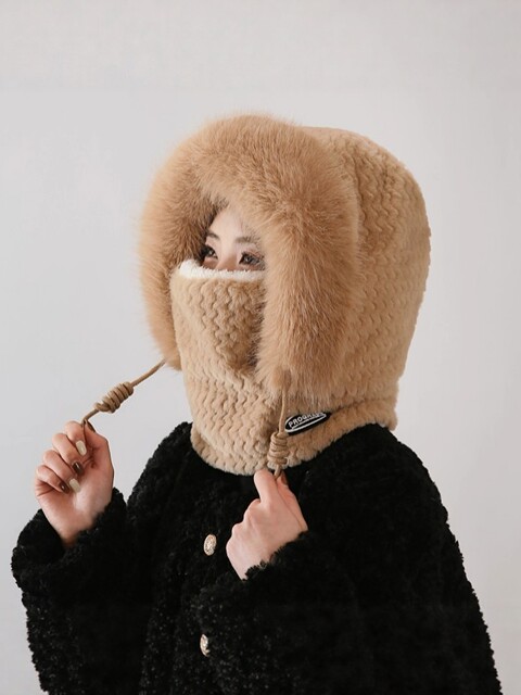 Hat women's 2025 new style fashionable winter thickened cold-proof cycling plush warm scarf all-in-one hat