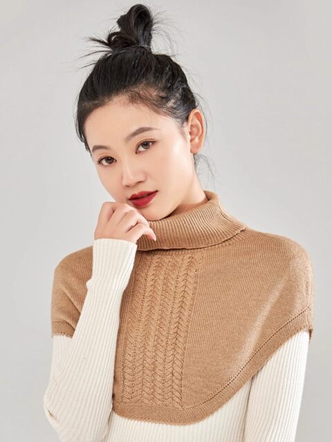 High collar knitted fake collar women's pullover neck scarf cervical spine woolen cold-proof shawl 2025 new autumn and winter warm neck hood
