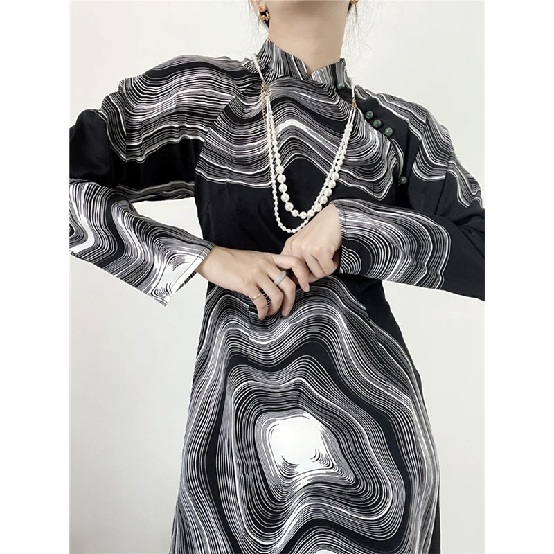 North Shore Covenant Improved Cheongsam 2022 New National Tide Ink Smudge Chinese Style Young Spring and Autumn Dress