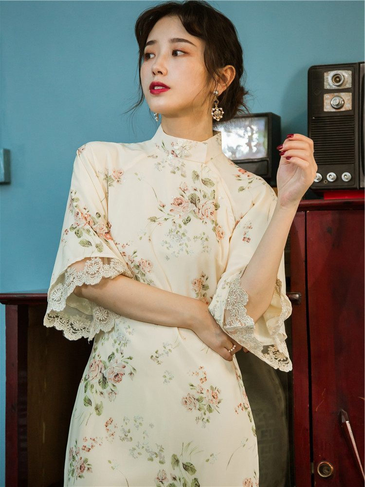 Floral cheongsam women's spring and summer fashion new improved version dress young girl Chinese style sweet little man