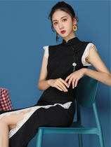 Black Qipao Woman China Wind Improved Version of Liandress Young Young Girl Fresh student Reancient Republic of China Old Shanghai