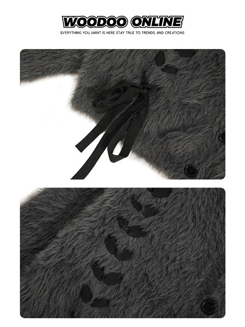 Woodoo Niche Design, Retro and Unique Hooded Tie-Up Lazy Design, Unisex Knit Sweater