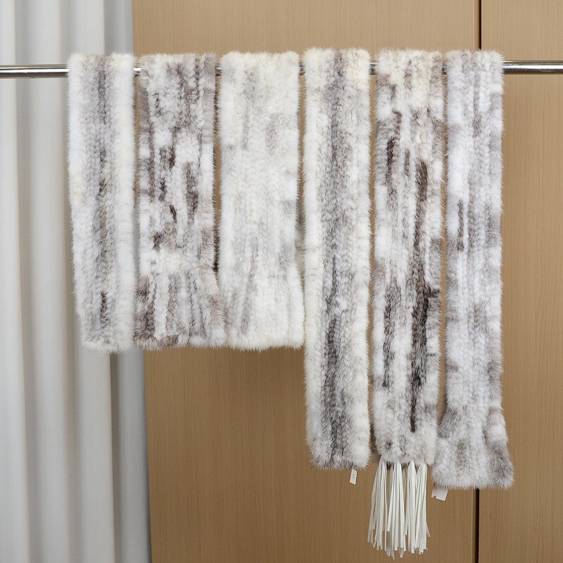 Authentic Mink Fur Scarf for Women, Real Fur Handmade Knitted Neck Warmer, Long Double-Sided Fur Integrated Neck Protector