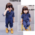 Phiên bản Hàn Quốc của mùa xuân và mùa thu trẻ em dụng cụ jumpsuit 1-2 tuổi Quần áo trẻ em nữ denim quần yếm áo bé trai Áo liền quần