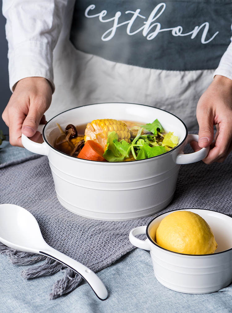 Ceramic ear soup bowl salad bowl thick soup bowl of the big bowl of soup bowl home restaurant tableware breakfast bowl of hold to high temperature