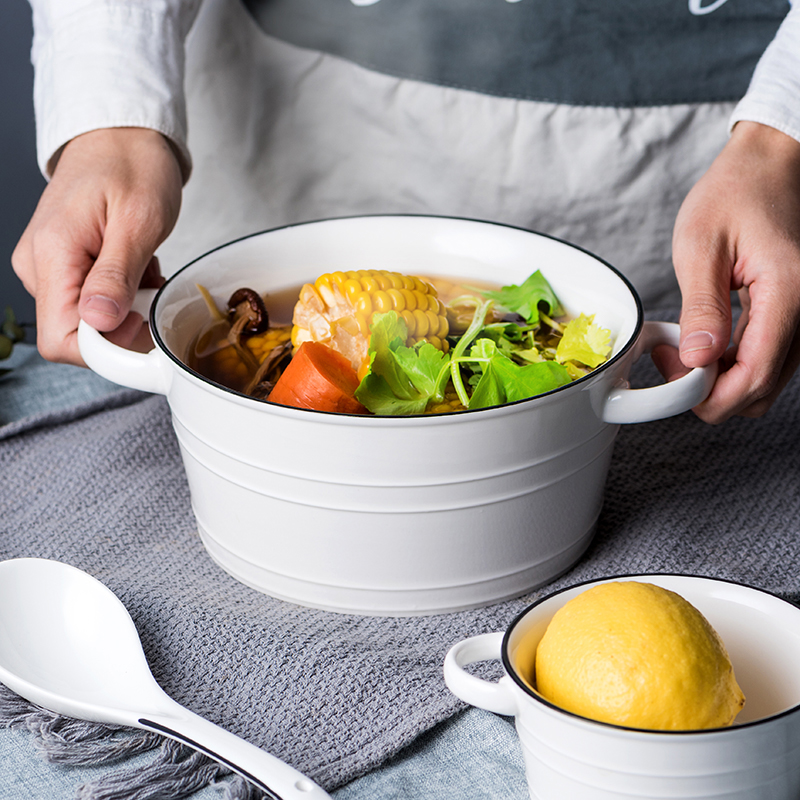 Ceramic ear soup bowl salad bowl thick soup bowl of the big bowl of soup bowl home restaurant tableware breakfast bowl of hold to high temperature