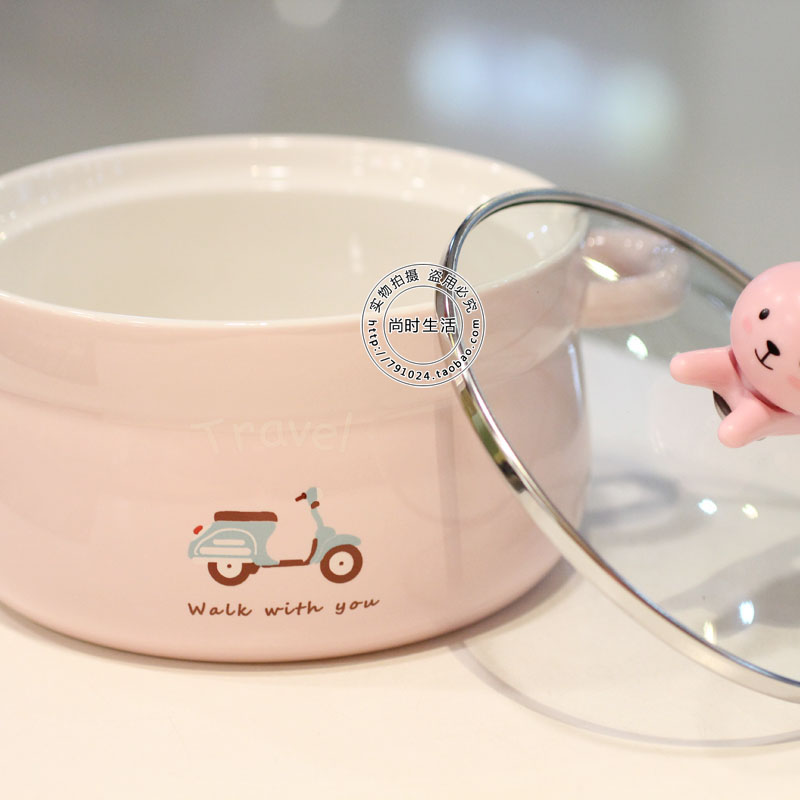 Japanese cartoon large mercifully rainbow such as bowl with cover ears bowl bowl of soup bowl set tableware ceramic bowl and lovely students
