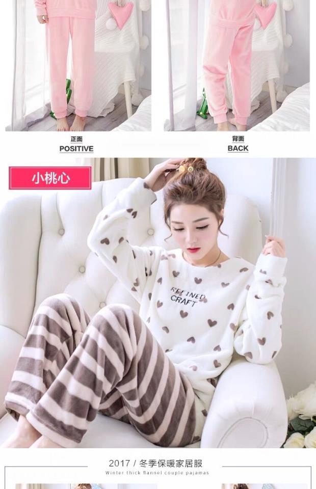 Bộ đồ ngủ nữ mùa đông dày mùa thu Flannel dài tay Hoạt hình Hàn Quốc Lông cừu Coral Xám Leopard Dịch vụ nhà ấm áp những kiểu đồ bộ thun may