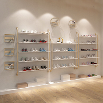 Shoe store shoe rack display rack on the wall multi-layer golden iron womens commercial shoe and bag rack creative display rack bag rack