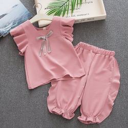 2023 New Girls Summer Suit, Baby Girl Clothes, Korean T-shirt Shorts, Children's Feifei Sleeve Two-piece Set