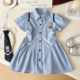 女童学院夏装POLO连衣裙儿童2024夏季新款条纹衬衫裙子宝宝公主裙