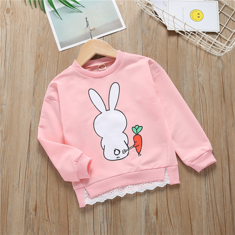 Rabbits Eat Radish Pinkgirl Autumn clothes jacket 2020 new pattern cotton Foreign style children white T-shirt   Long sleeve baby Undershirt Primary and secondary school children tide