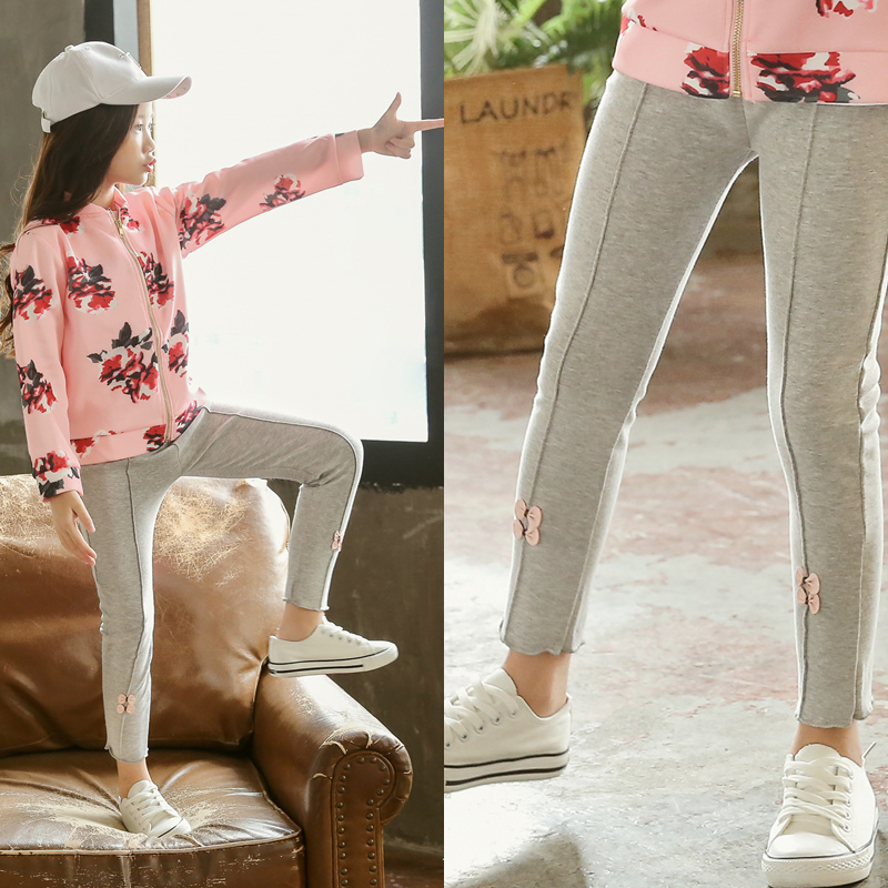 Children's autumn clothes woman Han version 2018 new pure color cotton boy dress foreign girl inside lap pants 1 year old baby pants