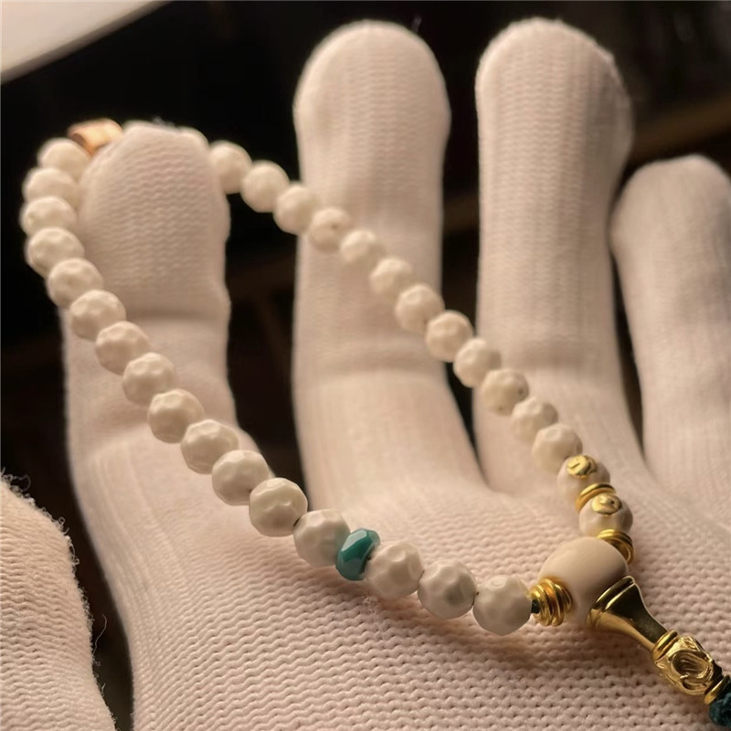 Round Beads of Natural Stone and Jade with a Frosted Ice Texture, Featuring a Large Concave Surface and Ample Blank Space, Suitable for Making Prayer Beads and Bracelets for Both Men and Women