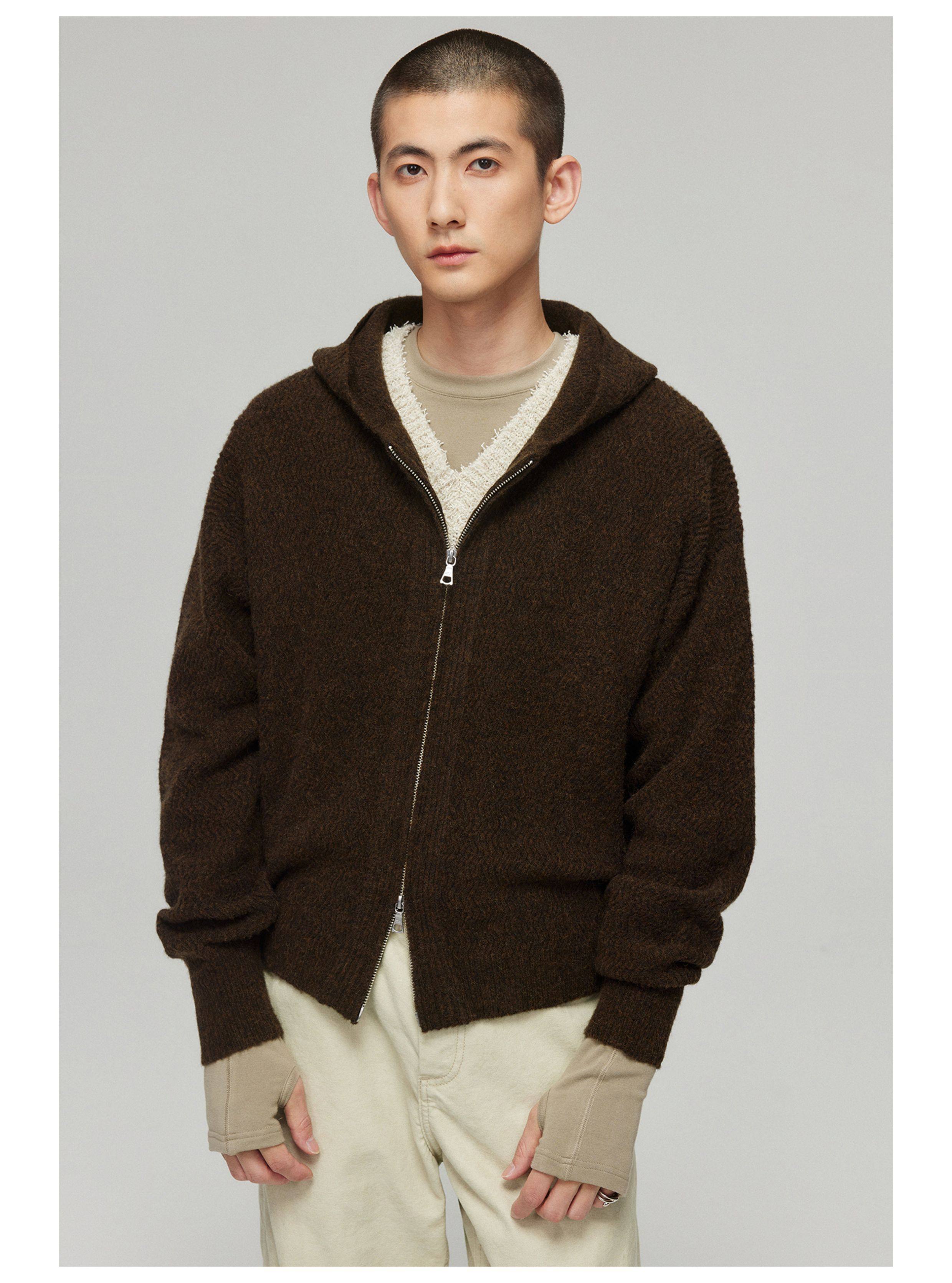 Simple project wool blend tuck-front zip-up hoodie: a fall and 
