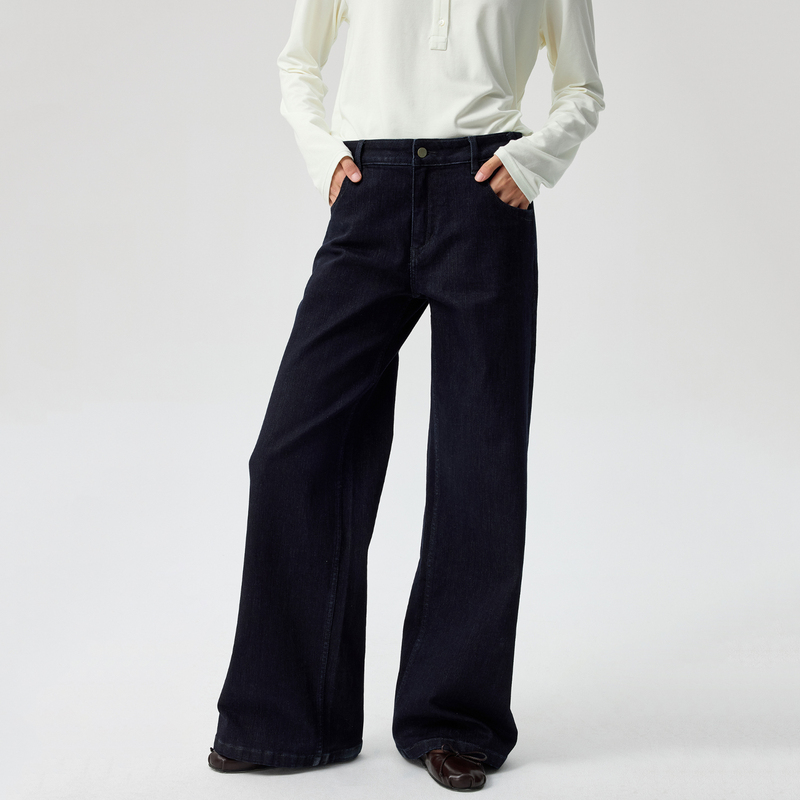 Simple Project*Blue Straight Fit Jeans Women's Retro Dark Blue Straight-Leg Jeans