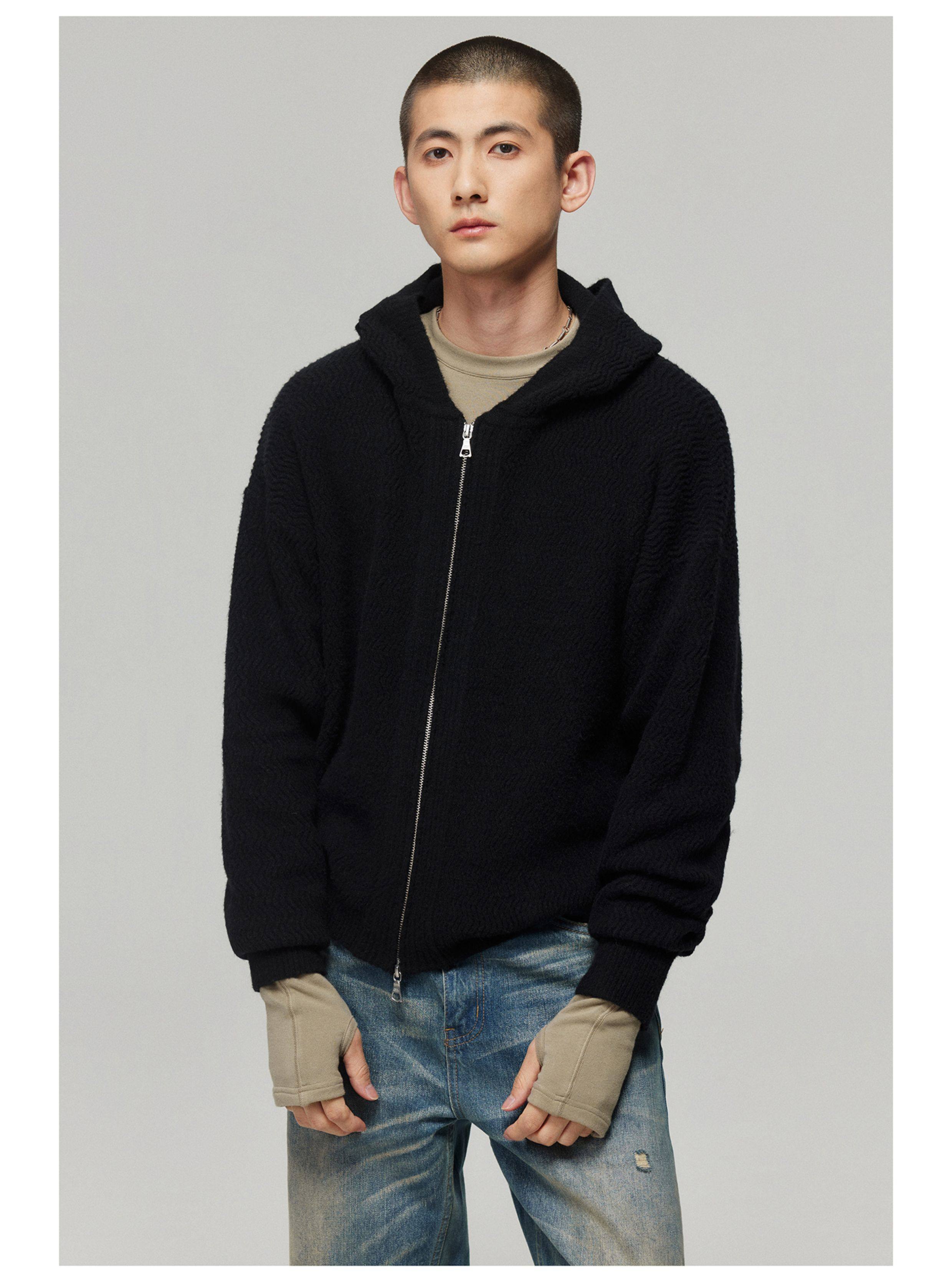 Simple project wool blend tuck-front zip-up hoodie: a fall and