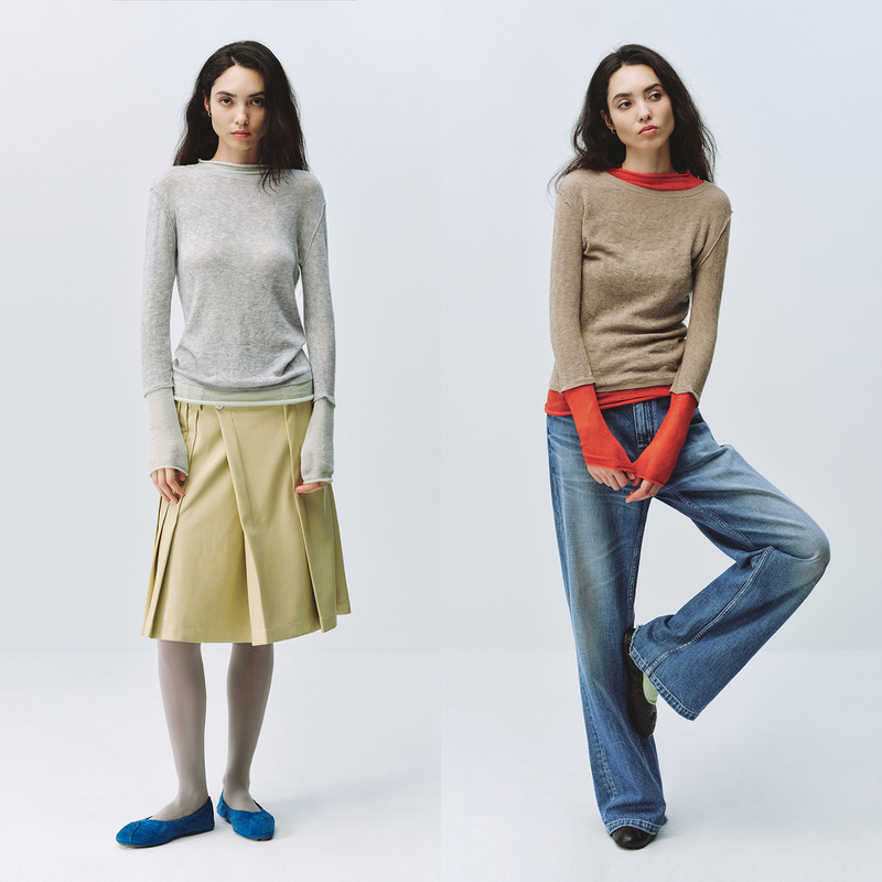 Simple Project*2-Layer T-Shirt Women's Faux Two-Piece Wool Texture Color-Blocking Slim-Fit Base Layer Simple Project*2-Layer T-Shirt Women's Faux Two-Piece Wool Texture Color-Blocking Slim-Fit Base Layer