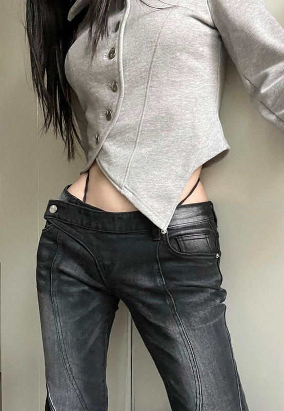 Y2K Millennium Low-Rise Jeans for Women, European and American Style, Washed, Slimming, Slightly Flared Long Pants, Vibe Straight-Leg Floor-Length Pants