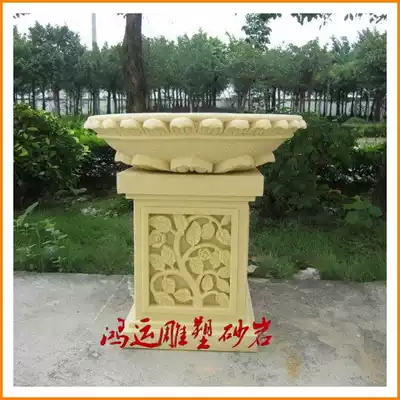 Factory direct sales sandstone flower pot flower bowl Sandstone relief sculpture garden community landscape Sandstone pillar pier base