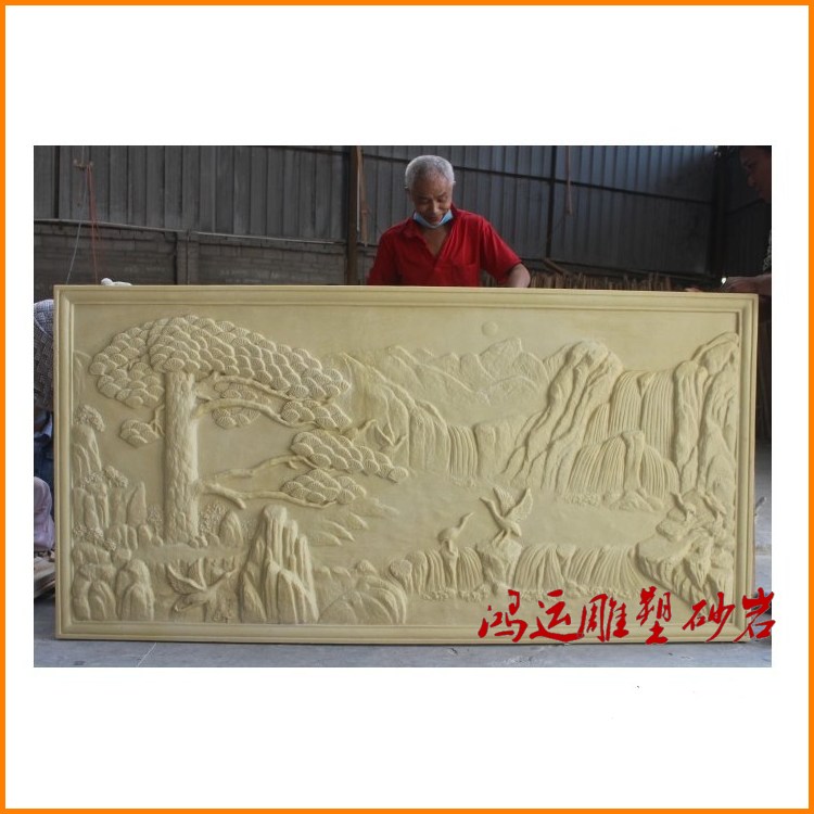 Chinese relief artificial sandstone glass fiber glass fiber relief frescoed sandstone sculpted TV background wall screen to greet visitors