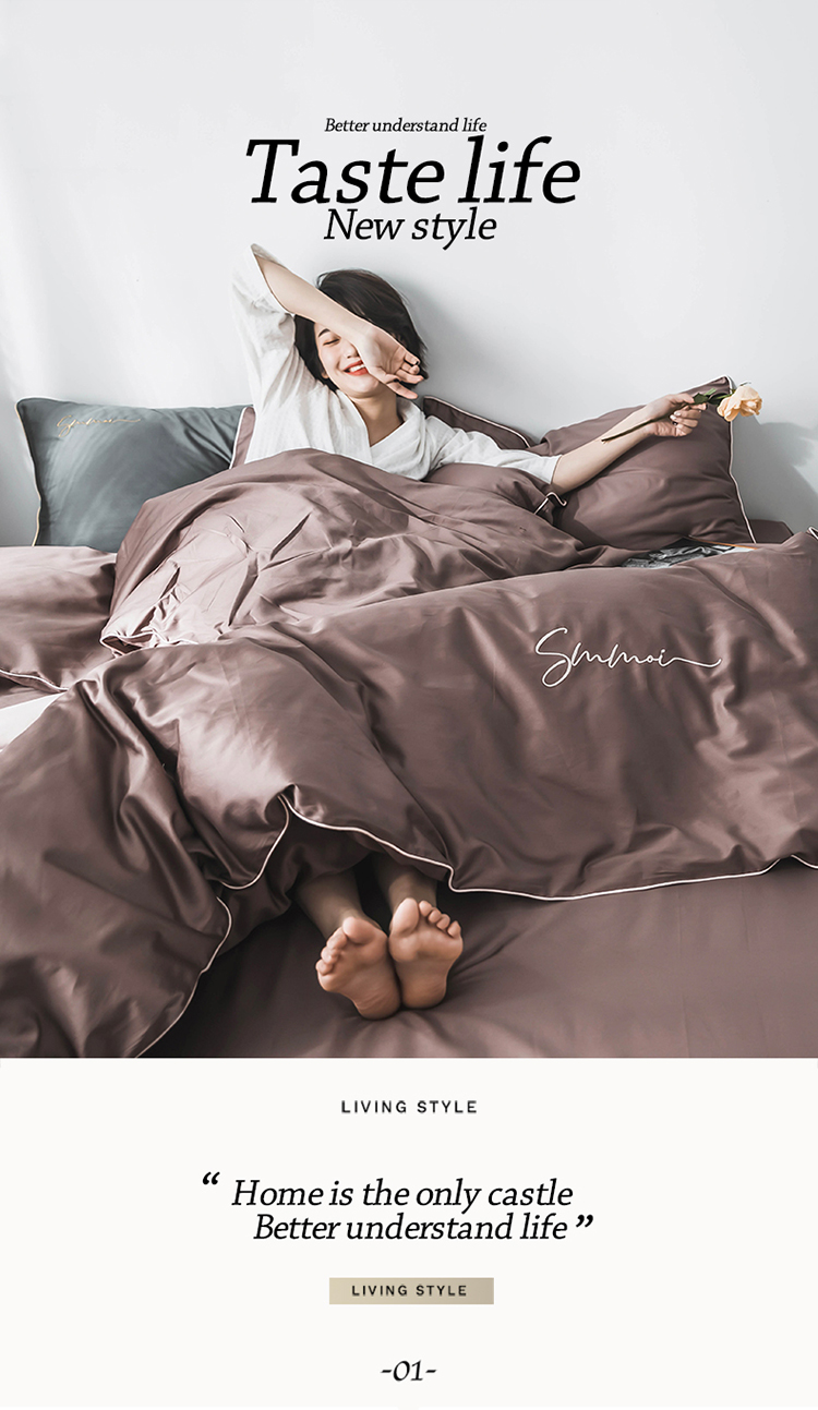 60 chiếc giường bằng vải satin dài chủ yếu bốn bộ bông màu xanh lá cây phong cách Bắc Âu cotton màu nude ngủ thân thiện với da siêu mềm - Bộ đồ giường bốn mảnh bộ chăn ga gối everon