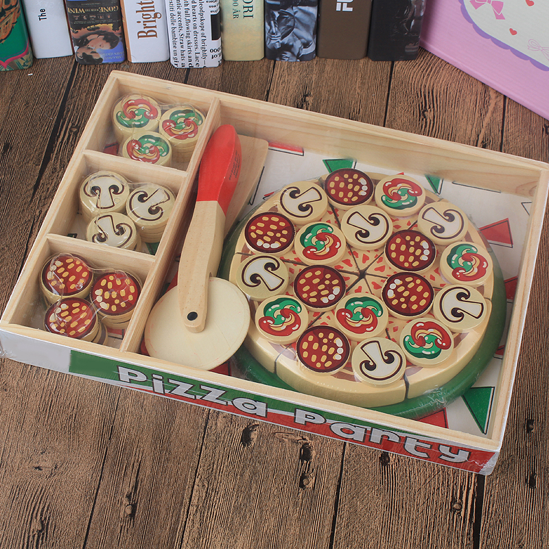 Mô phỏng bằng gỗ pizza chơi nhà trẻ em đồ chơi câu đố giáo dục sớm xây dựng khối đồ chơi nhà bếp 3-4-5-6 tuổi - Đồ chơi gia đình đồ chơi gỗ cho bé