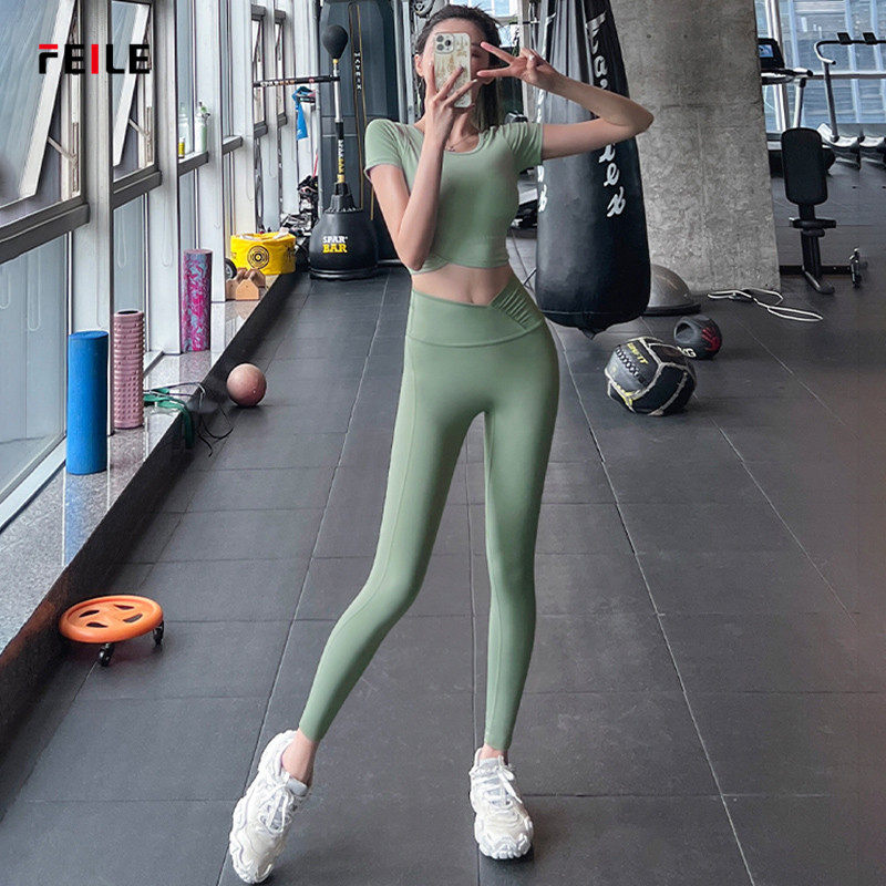 FEILE Advanced speed - sensitive dry breathless yoga pants in summer new personality waist - hip sports trousers