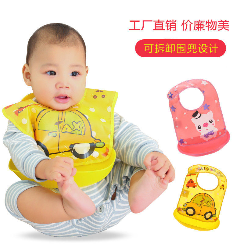 Baby detachable waterproof rice pocket with snap button silicone three-dimensional children's bib rice pocket