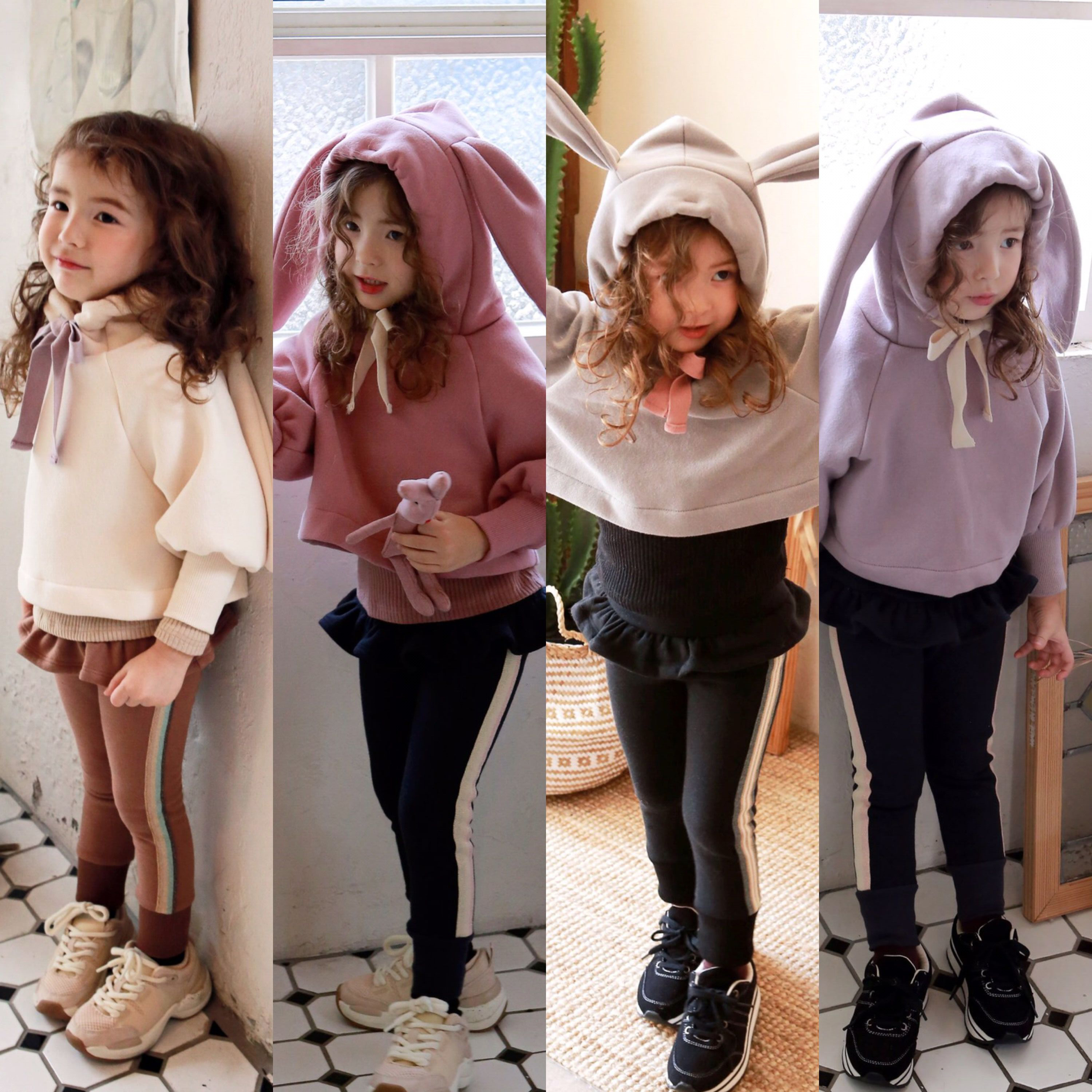Spot South Korea Puell Flo girl gush rabbit ears hat sleeve head long sleeve casual blouse sport skirt pants