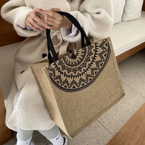 Hemp Cloth Bag Hand Large Capacity Backpack Woman New Tide Tennis Red Korean Version of the Contained Bag University Students class single