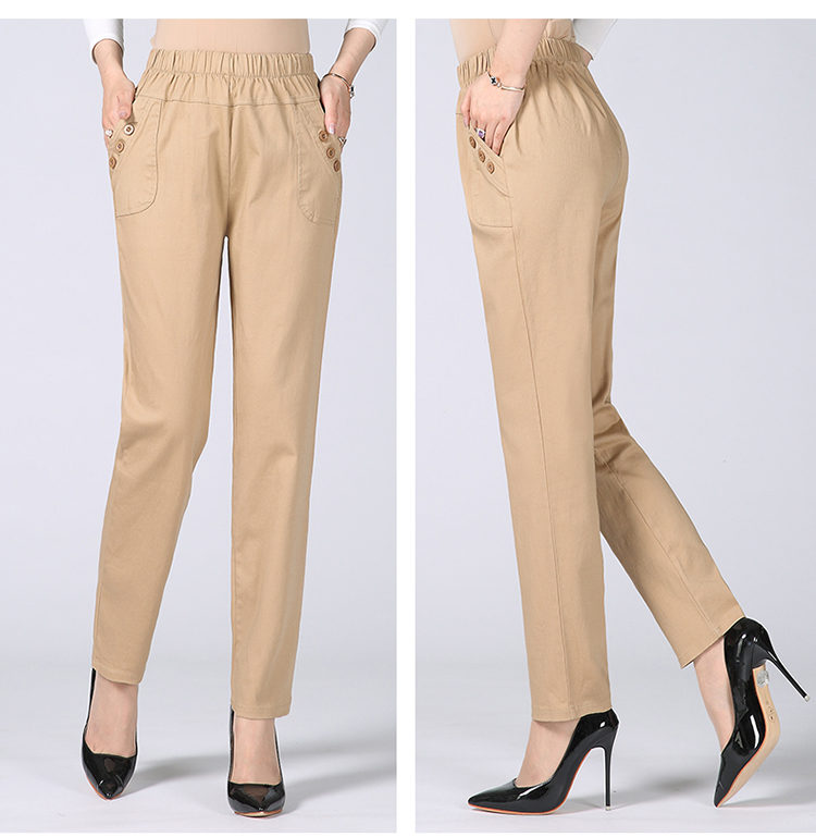 Quần nữ trung và già mùa thu mẹ tải quần cotton giản dị nữ co giãn cao eo cộng với chất béo lớn kích thước thẳng quần dài áo đầm đẹp tuổi 40
