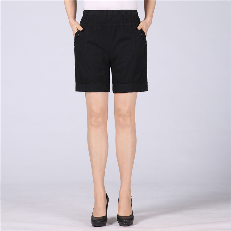 Phụ nữ trung niên quần short mặc mẹ mùa hè ăn mặc kích thước lớn cotton căng eo cao trung niên lỏng thường năm quần những bộ đồ mặc nhà thanh lịch tuổi trung niên