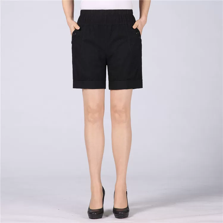 Phụ nữ trung niên quần short mặc mẹ mùa hè ăn mặc kích thước lớn cotton căng eo cao trung niên lỏng thường năm quần