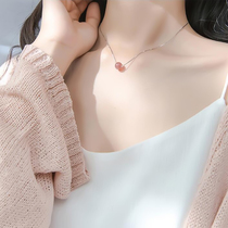  Strawberry crystal necklace female sterling silver trick peach blossom beads simple temperament clavicle chain pink crystal Wang marriage natural crystal