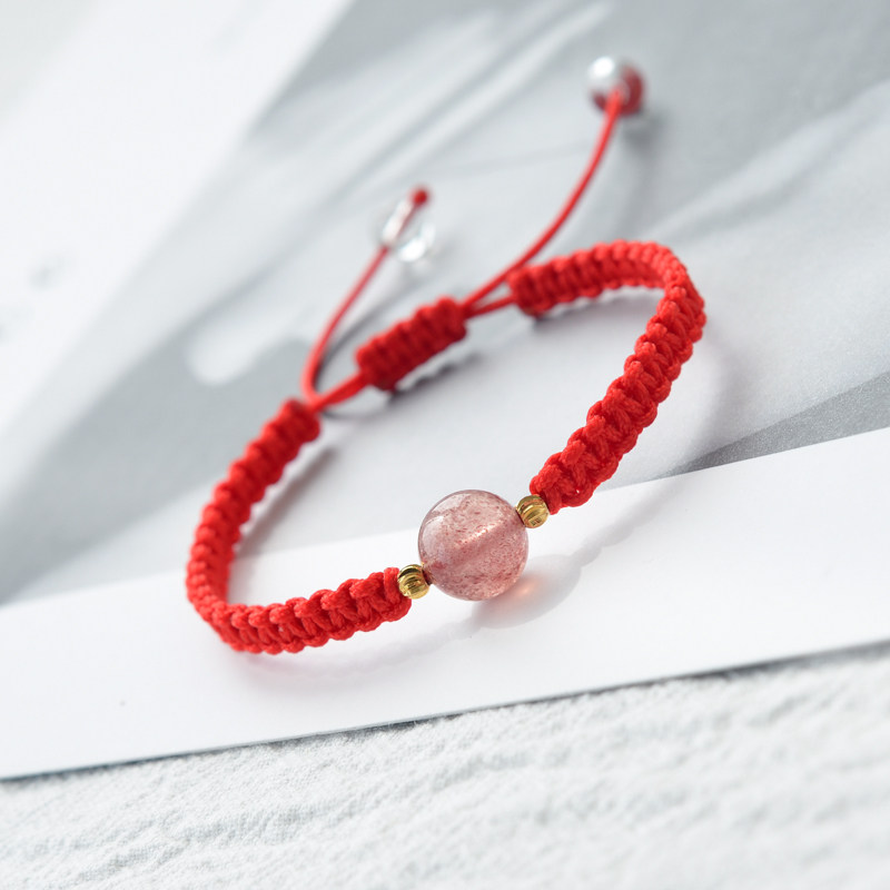 Red Rope Bracelet Female Peach Blossom Strawberry Crystal Transit Pearl Natural Crystal Moon Light Powder Crystal Good Luck Hand Woven Bracelet-Taobao
