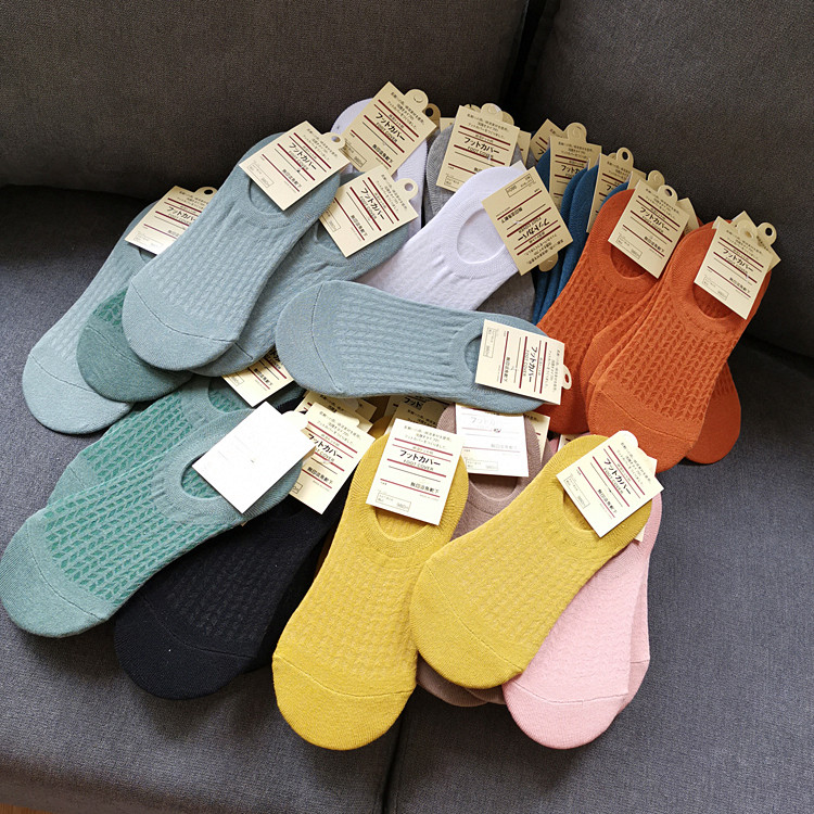 Compact 200-pin summer pure cotton female breathable anti-slip, low help pure color light mouth invisible socks Single shoe Short Sox invisible socks