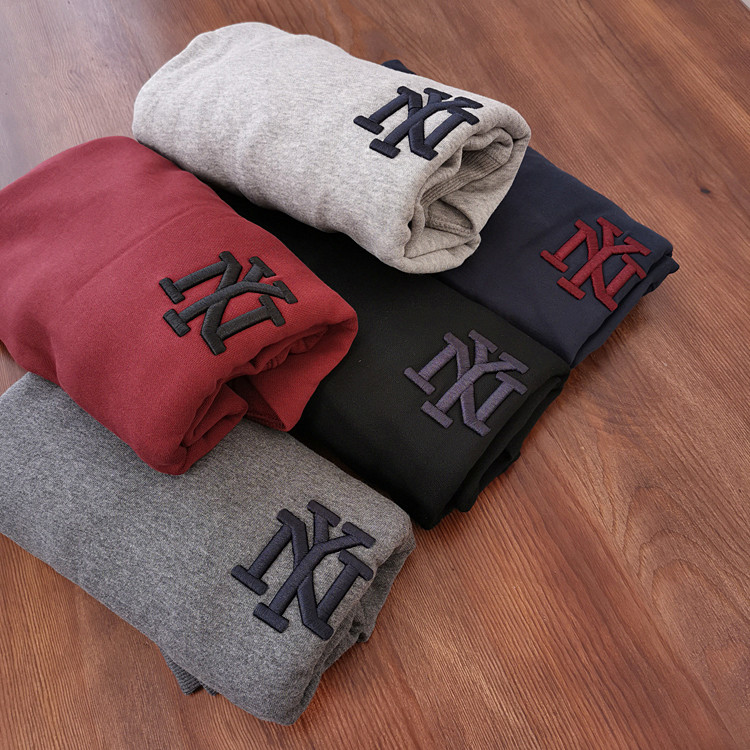 High Gram Weight Full Cotton Wool Loop Material Solid NY Embroidery Autumn Winter Men Knit Bottom Round Collar Cover Head Long Sleeve Casual Blouse