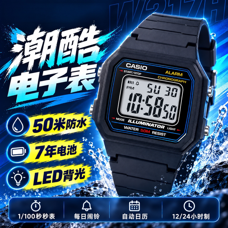 Casio Retro Simple Versatile Fashionable Square Waterproof Couple Digital Watch W-217Hm-7B Casio Retro Simple Versatile Fashionable Square Waterproof Couple Digital Watch W-217Hm-7B