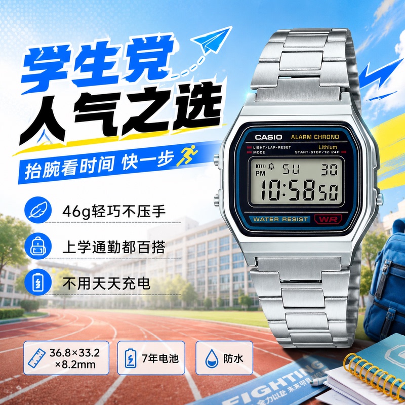 Casio Small Square Casual Retro Digital Small Gold Watch Couple Watch A-164Wa-1/A158/A159 Casio Small Square Casual Retro Digital Small Gold Watch Couple Watch A-164Wa-1/A158/A159