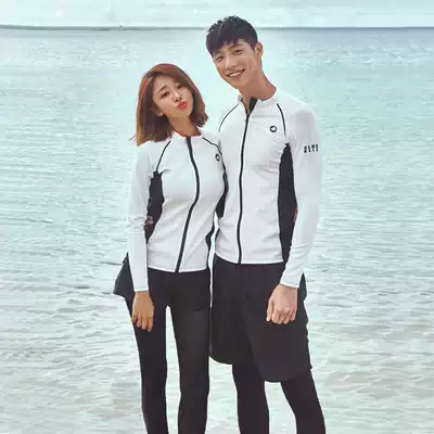 Korean two-piece wetsuit Quick-drying zipper sunscreen jellyfish suit Men and women long-sleeved bathing suit Surfing suit Couple suit