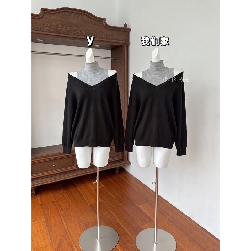 Aru Ree Deep V Two-Piece Knitted V-Neck Sweater High Neck Vest Two-Piece Set Loose Versatile Outfit for Autumn Aru Ree Deep V Two-Piece Knitted V-Neck Sweater High Neck Vest Two-Piece Set Loose Versatile Outfit for Autumn