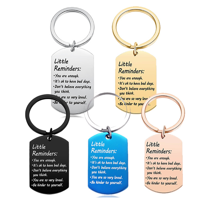 Cross-Border Stainless Steel Keychain Small Reminder Metal Keychain Pendant Decoration Laser Engraving Logo Pattern Gift
