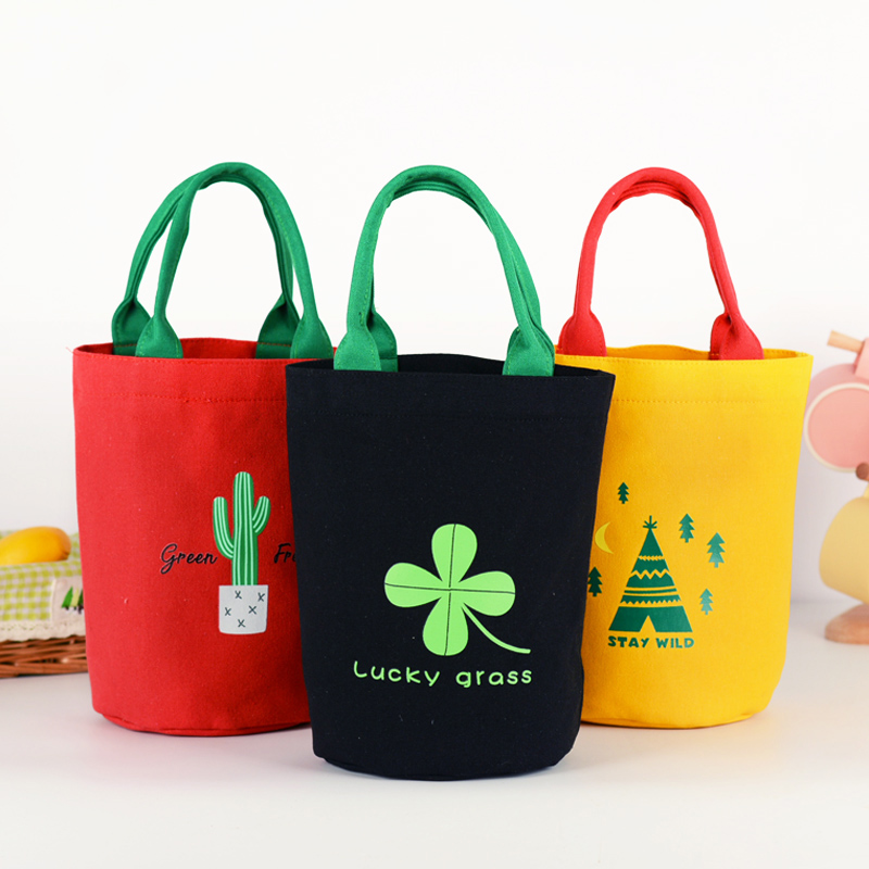 Insulated Bucket Pocket Carry-on Bag Canvas Snack Bag Lift Dinner Bag Hands Carrying Lunch Bag Dinner Box Bag Round Drum Dining Around Dinner Bag